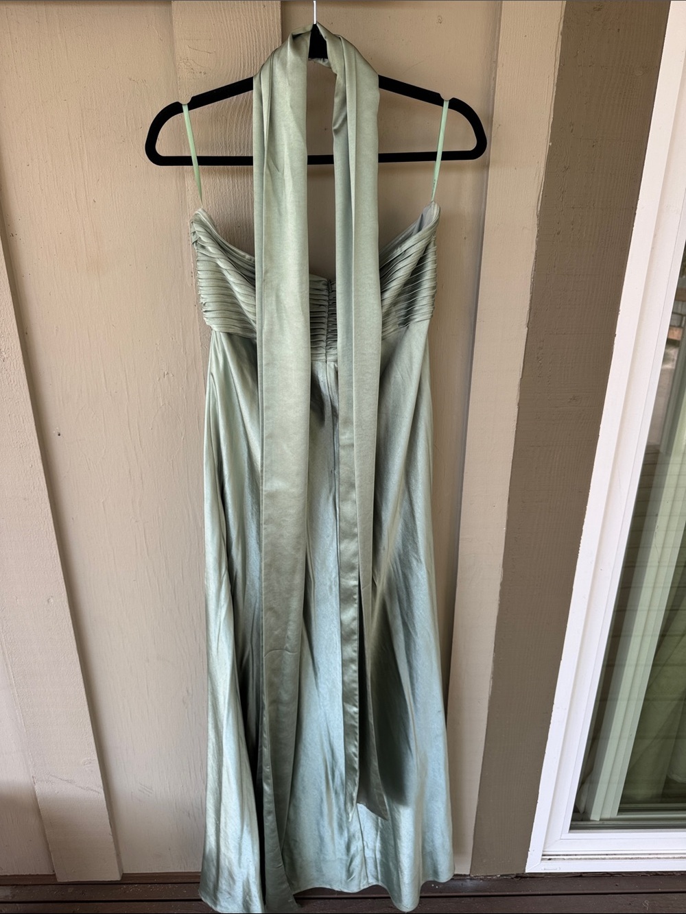 Satin strapless Maxi Dress in sage green - Picture 3 of 6
